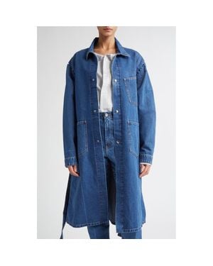 Setchu Hook & Eye Convertible Belted Paper Denim Work Jacket - Blue