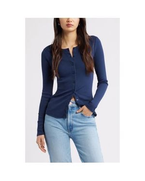 Open Edit Long Sleeve Rib Cardigan - Blue