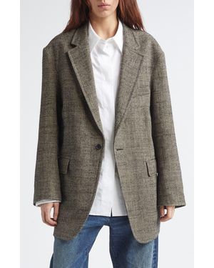 R13 Oversize Ragged Houndstooth Linen & Virgin Wool Blazer - Gray