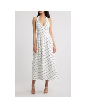 Odd Muse Polka Dot Halter Neck Midi Dress - White