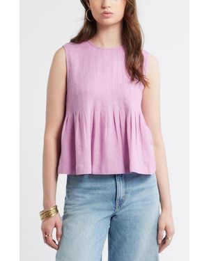 Treasure & Bond Sleeveless Pleated Linen Blend Top - Red