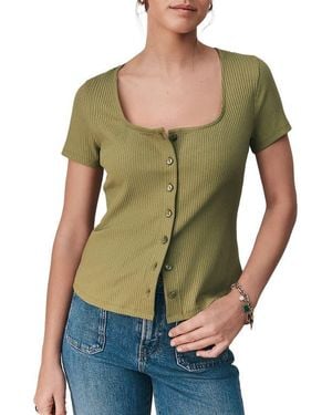 Next Rib Short Sleeve Button-Up Top - Green