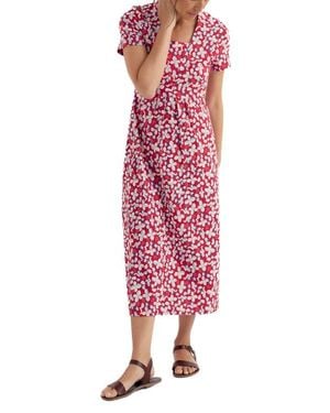 Seasalt Cornwall Seed Packet Floral Stretch Organic Cotton Midi Dress - Red