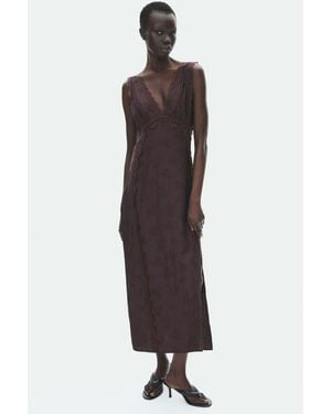 H&M Lace-Trimmed Jacquard-Weave Dress - Purple