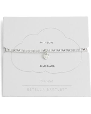 Estella Bartlett Puffed Heart Sienna Beaded Stretch Bracelet - White