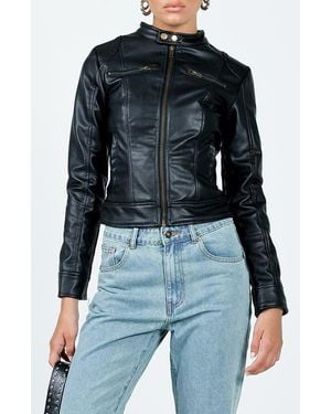 Princess Polly Pottsville Faux Leather Moto Jacket - Blue