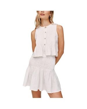 Bella Dahl Pintuck Peplum Sleeveless Linen Shirt - White