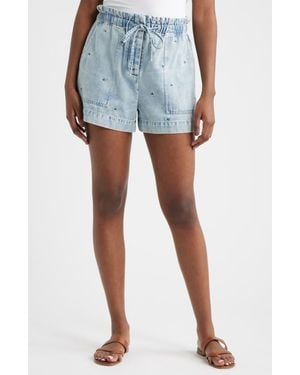 Rails Foster Floral Embroidered Paperbag Denim Shorts - Blue