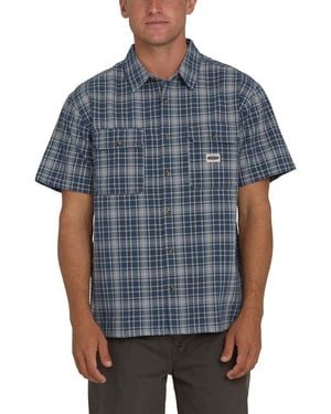 Billabong Bad Dog Plaid Short Sleeve Cotton Button-Up Shirt - Blue