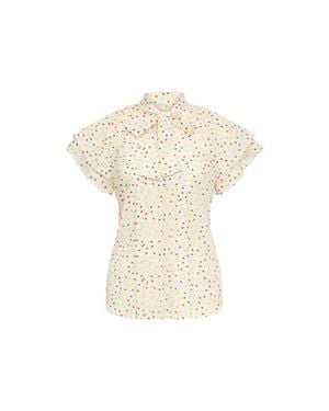 Maison Common Printed Blouse With Pleating And Bow Tie - White
