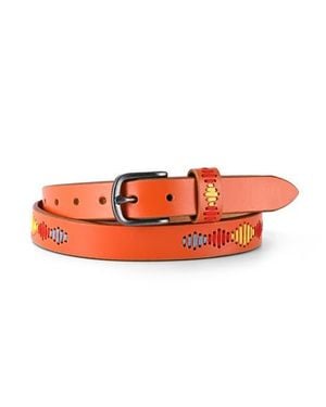 Old Trend Boho Genuine Leather Stitched Perforated Detail Belt - Orange