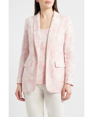 Anne Klein Floral Embroidered Open Front Shawl Collar Blazer - Pink