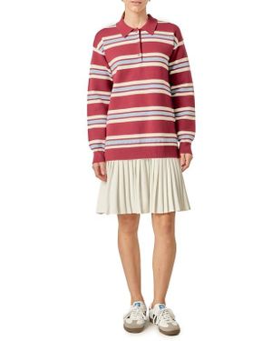 English Factory Stripe Long Sleeve Mixed Media Dress - Red