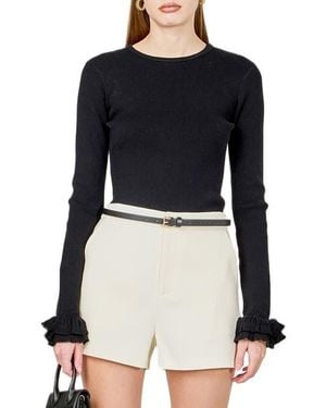 Endless Rose Ruffle Cuff Knit Top - Black