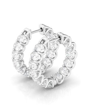 HauteCarat Oval Lab Grown Diamond Inside Out 18K Hoop Earrings - White