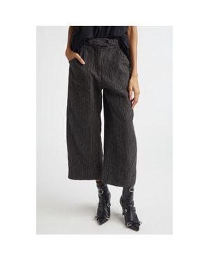 R13 Relaxed Pinstripe Linen & Virgin Wool Crop Work Pants - Gray
