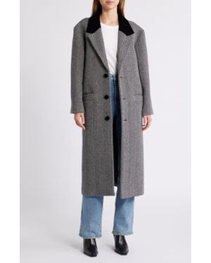 FRAME Herringbone Wool Blend Longline Coat - Gray
