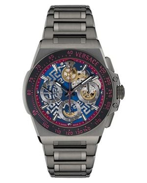 Versace Greca Extreme Skeleton Dial Automatic Chronograph Bracelet Watch, 43Mm - Gray