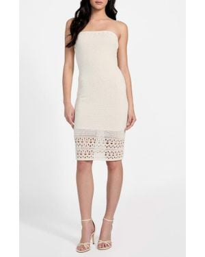 Guess Leah Open Stitch Strapless Organic Cotton Blend Dress - White