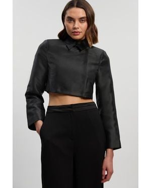 Karen Millen Satin Twill Cropped Wrap Tailored Jacket - Black