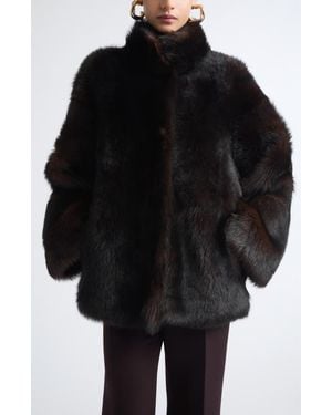 Nour Hammour Carolyn Genuine Shearling Coat - Black