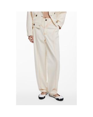 Desigual Topstitch Detail Stretch Cotton Pants - Natural