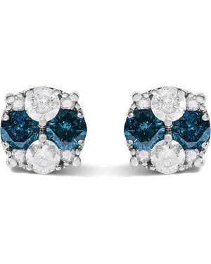 Haus of Brilliance 2.0 Cttw Diamond Composite Cluster Stud Earring - Blue