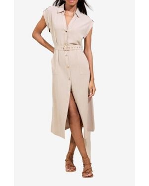 Lipsy Belted Cap Sleeve Midi Dress - Natural