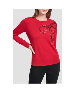 DKNY Sequin Bow Embellished Crewneck Sweater - Red