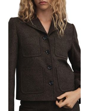 Mango Speckled Crop Wool Blend Jacket - Black