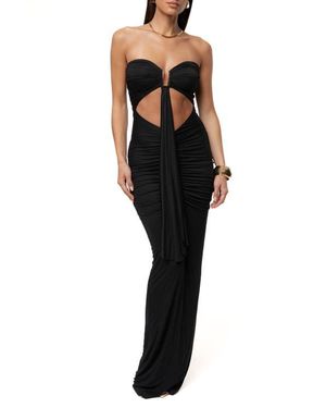 JLUXLABEL Evita Linen Draped Dress in Brown | Lyst