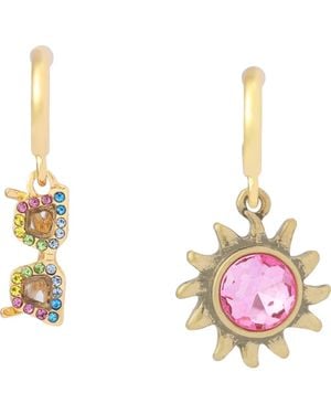 Kurt Geiger Crystal Sun & Sunglasses Mismatch Huggie Hoop Drop Earrings - Pink