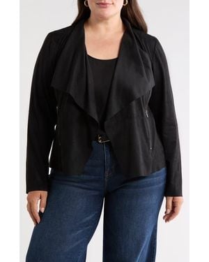 Bagatelle Drape Front Faux Suede Jacket - Black