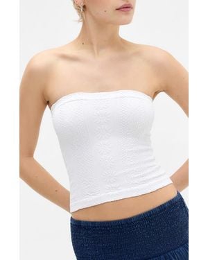 BDG Floral Knit Crop Bandeau Top - White