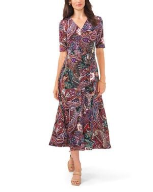 Chaus Paisley Tie Waist Midi Dress - Red