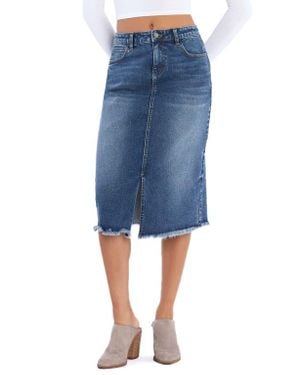 Wash Lab Denim Margo Raw Hem Denim Midi Skirt - Blue