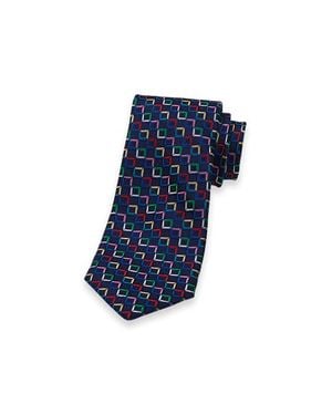 Paul Fredrick Patterned Woven Silk Tie - Blue
