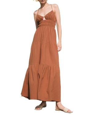 FREEMARKET Solid Tiered Cotton Maxi Sundress - Brown