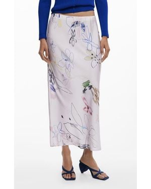 Desigual Floral Print Bias Cut Maxi Skirt - Blue