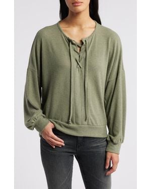 Loveappella Lace-Up Knit Top - Green