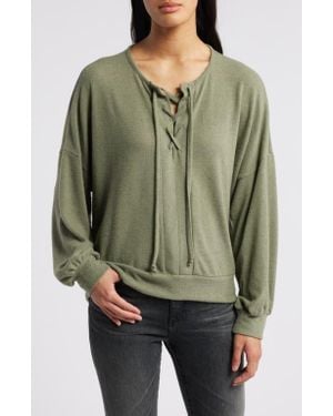 Loveappella Lace-Up Knit Top - Green