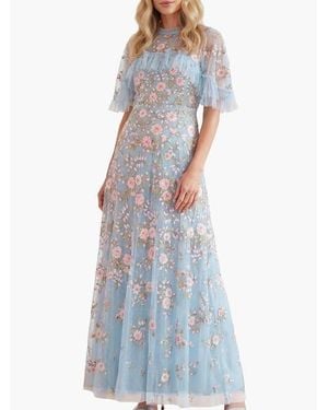 Needle & Thread Eden Rose Cape Ankle Gown - Blue