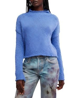 Free People Opal Roll Neck Crop Sweater - Blue