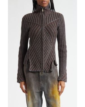 PAOLINA RUSSO Warrior Rib Merino Wool Blend Cardigan - Black