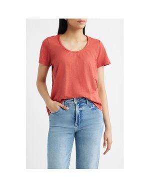 City Blues Braided Neck Relaxed Fit Cotton T-Shirt - Red