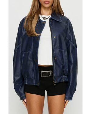 Princess Polly Jayton Faux Leather Jacket - Blue