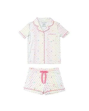 PREPPY GOOSE Heart Print Short Sleeve Jersey Pj - White