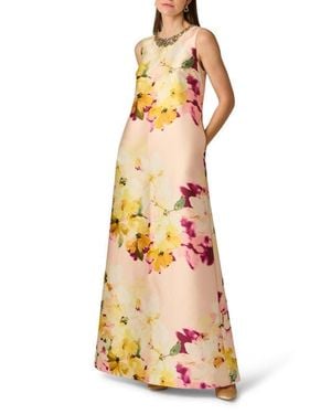 Aidan Mattox Beaded Print Mikado Gown - White