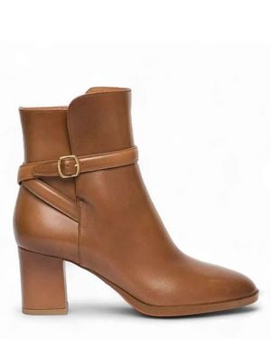 Santoni Leather Mid-Heel Ankle Boot - Brown