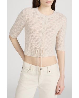 FRAME The Clover Tie Waist Crop Wool & Cashmere Cardigan - Natural